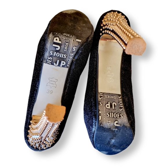 Y2k, super unique, gold glitter sparkle black felt, concealed platform heels - Picture 3 of 5